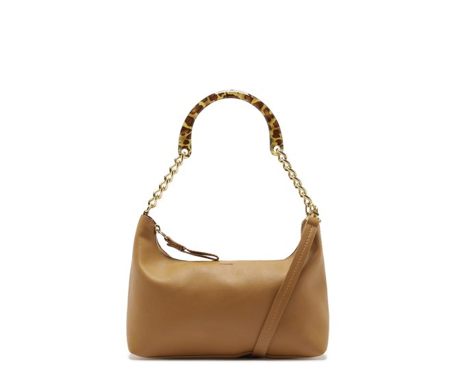 Bolsa Tiracolo Média Marrom Alça Acrílica Animal Print