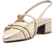 Sapatilha Slingback Salto Bloco Fivelas Dourada
