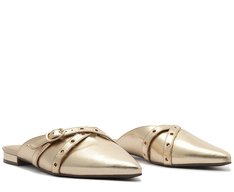 Mule Bico Fino Tiras Dourada