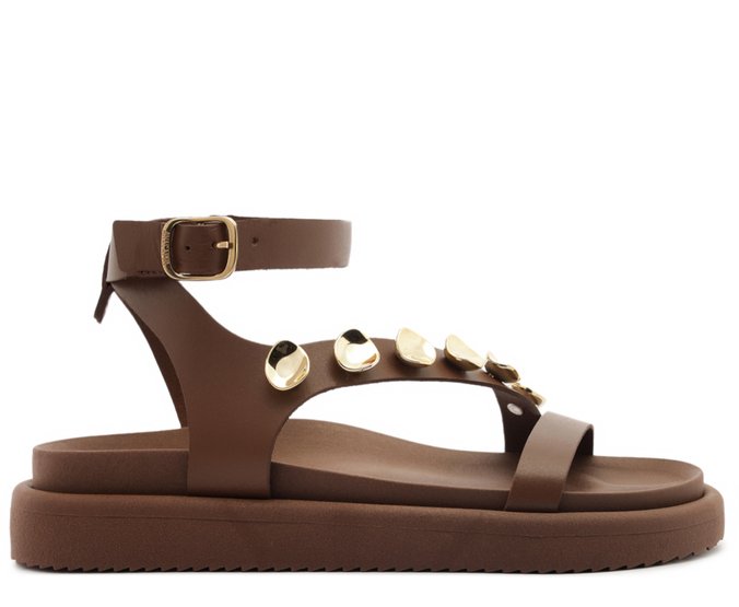 Sandália Papete Aplicações Couro Marrom Anacapri