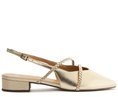 Sapatilha Slingback Salto Bloco Tranças Dourada