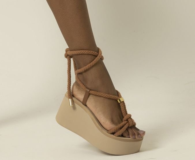 Sand lia Flatform Amarra o Marrom Paloma Corda