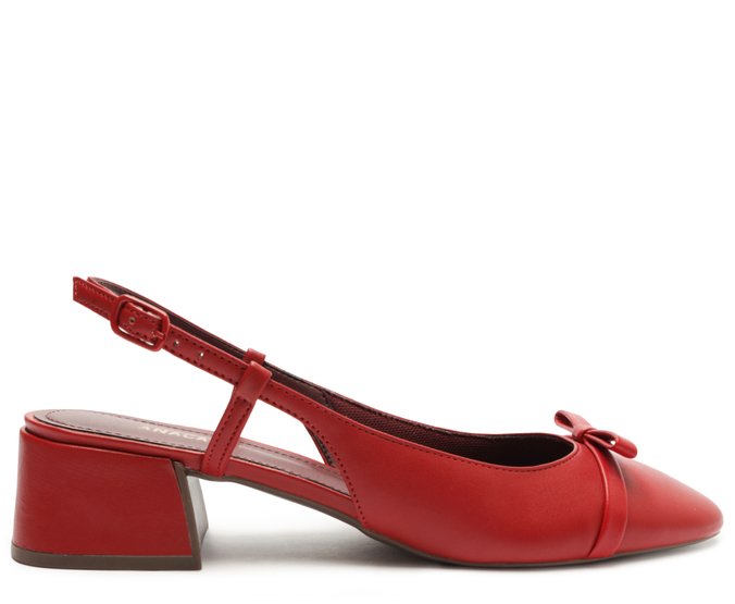 Sapatilha Slingback Salto Bloco Laço Reto Vermelha