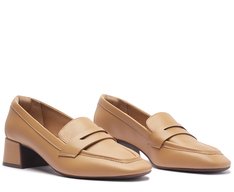 Mocassim Salto Bloco Loafer Bege