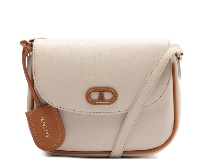 Bolsa Tiracolo Média Costura Ornamental Bicolor Branca