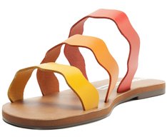Rasteira Tiras Ondas Sundown Couro Laranja