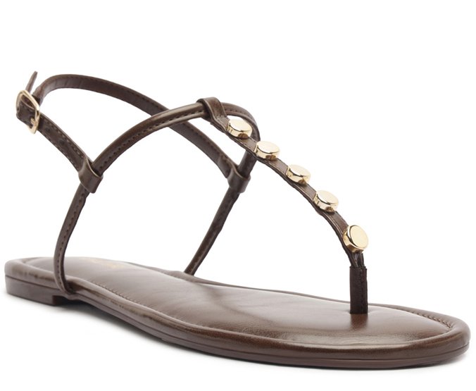 Sandália Rasteira Slim Tachas Marrom