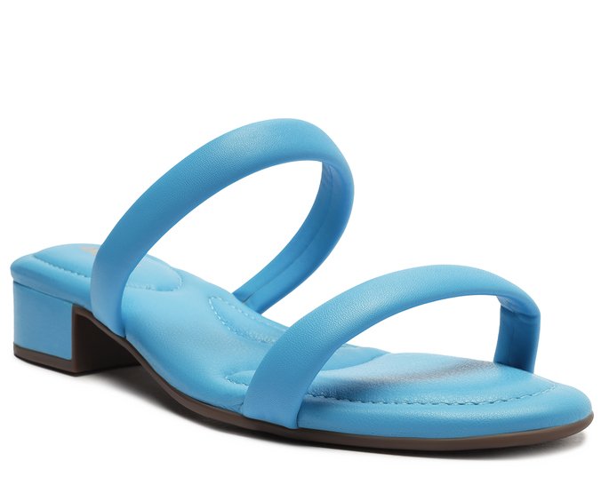 Sandália Salto Bloco Tiras Duplas Azul