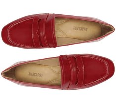 Mocassim Madri Bico Quadrado Vermelho