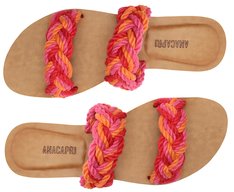 Rasteira Laranja e Rosa Duas Tiras Trançada