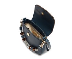 Bolsa Tiracolo Média Detalhe Corda E Esferas Azul
