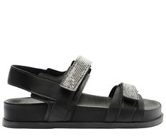 Sandália Papete Preta Velcro Glam