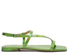 Sandália Rasteira Verde Metalizada Assimétrica