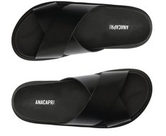 Papete Tiras Cruzadas Couro Preta