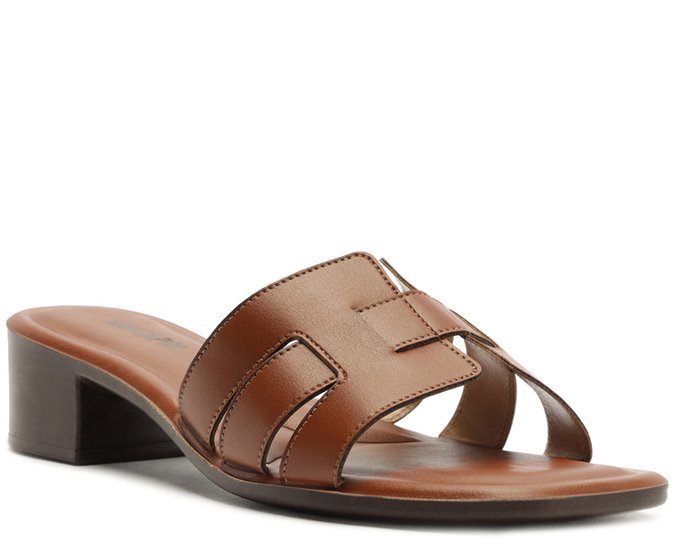 Tamanco Salto Bloco Tiras Entrelaçadas Marrom