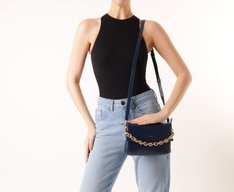 Bolsa Tiracolo Pequena Cordão Tricolor Azul