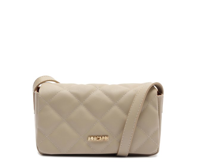 Bolsa Tiracolo Pequena Matelassê Metal Bege Milk