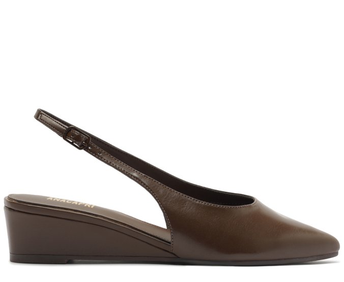 Scarpin Slingback Anabela Bico Fico Marrom Coffee