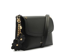 Bolsa Tiracolo Pequena Chaveiro Flor Preta