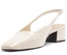 Sapatilha Salto Bloco Slingback Ponta Quadrada Branca