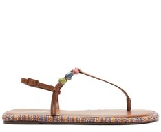 Sandália Slim Pespontos Missangas Multicolor E Marrom