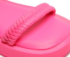 Sandália Flatform Rosa Neon Tira Trança