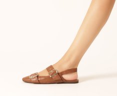 Sapatilha Slingback Tiras Fivela Marrom