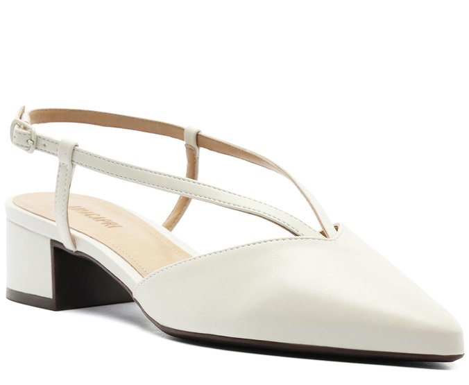 Sapatilha Slingback Salto Bloco Lisa Branca