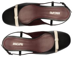Sapatilha Slingback Salto Bloco Laço Reto Preta E Branca