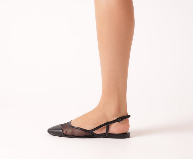 Sapatilha Slingback Tela Transparência Preta