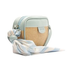Bolsa Tiracolo Média Raffia Com Lenço Azul