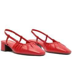 Sapatilha Slingback Salto Bloco Stretch Vermelha