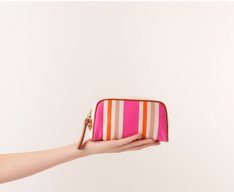 Necessaire Pequena Lona Tricolor Rosa e Laranja