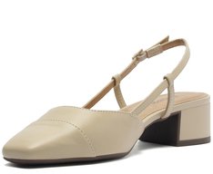 Sapatilha Slingback Salto Bloco Ponta Bege