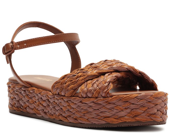 Sandália Plataforma Fibras Naturais Trançada Marrom