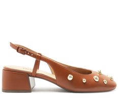 Sapatilha Slingback Maxi Tachas Salto Bloco Marrom
