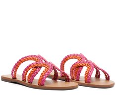 Rasteira Tiras Trançadas Natural Pink e Laranja