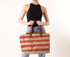 Bolsa Shopping Grande Listras Vinil Laranja
