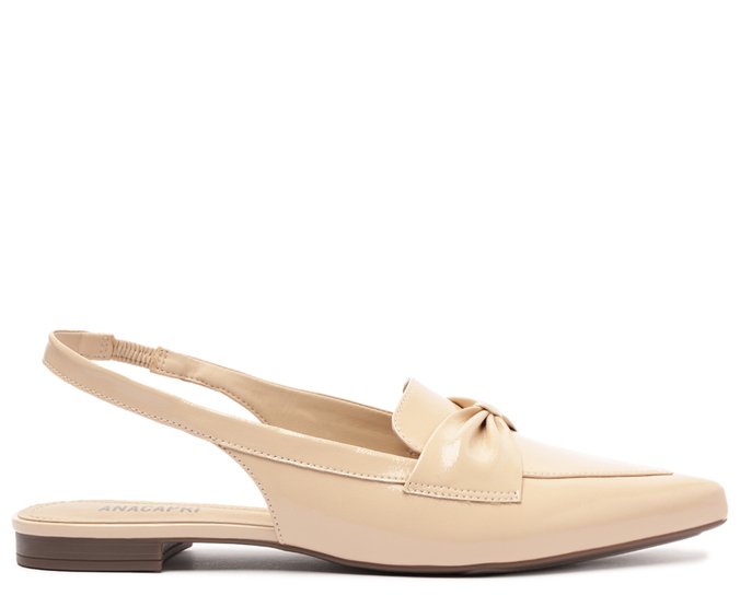 Sapatilha Slingback Verniz Laço Bege