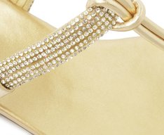 Sandália Slim Pedrarias Dourada Salto Bloco