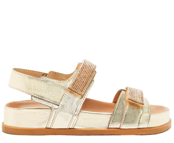 Sandália Papete Dourada Velcro Glam