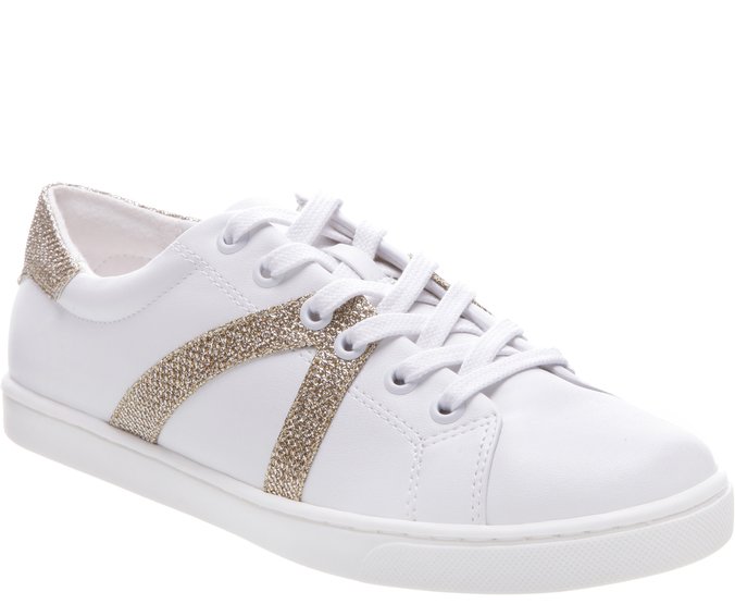 Tênis New Ana Glam Branco e Dourado | Anacapri