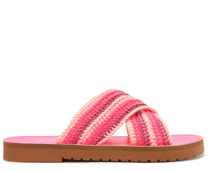 Sandália Papete Tiras Cruzadas Tecido Rosa