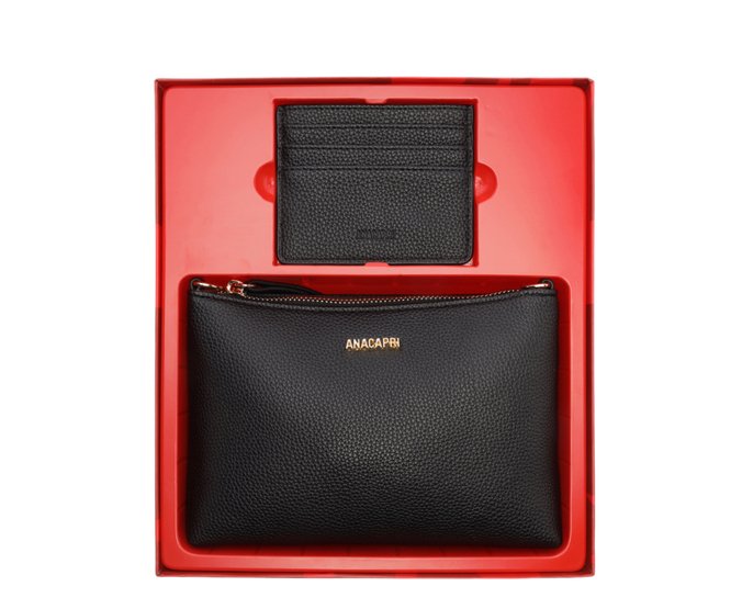 Kit de Bolsa Tiracolo Média e Porta Cartão Preta