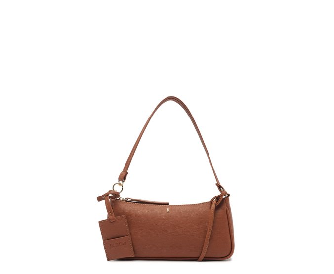 Bolsa Tiracolo Pequena Baguete Metal Marrom