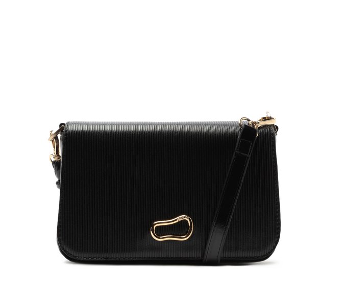 Bolsa Tiracolo Pequena Monocolor Canelada Preta