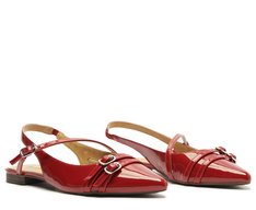 Sapatilha Slingback Fivela Dupla Vermelha