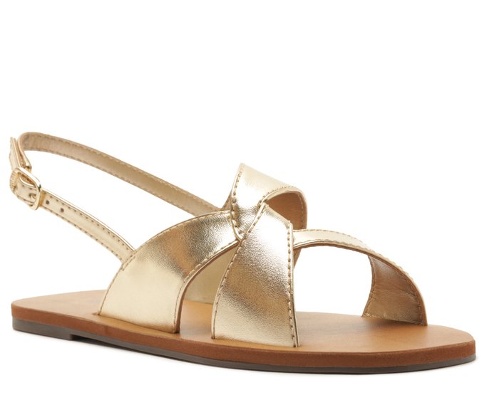 Sandália Rasteira Slingback Trançada Dourada