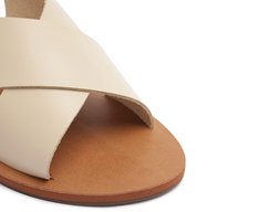 Rasteira Monocolor Tiras Cruzadas Couro Bege