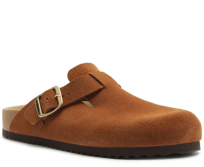 Mule Clog Acamurçada Couro Marrom
